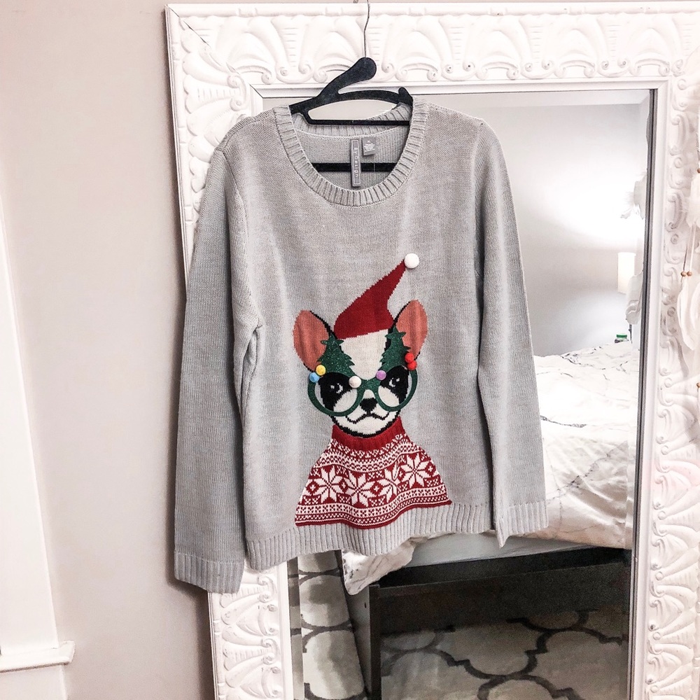NEW! Ugly Holiday Sweater Dog Grey Size M